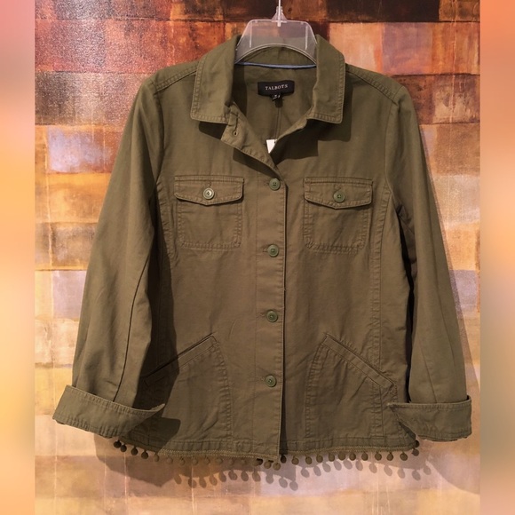 TALBOTS Army Green Pom Utility Jacket NWT msrp$129 - Picture 5 of 8